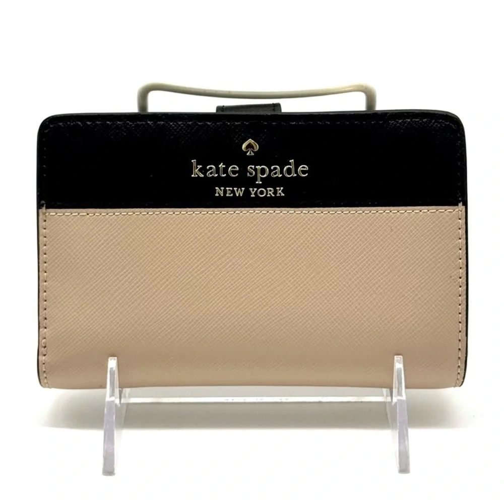 Kate Spade Leila Medium Pebbled Leather Compact Bifold Wallet Tan/Black